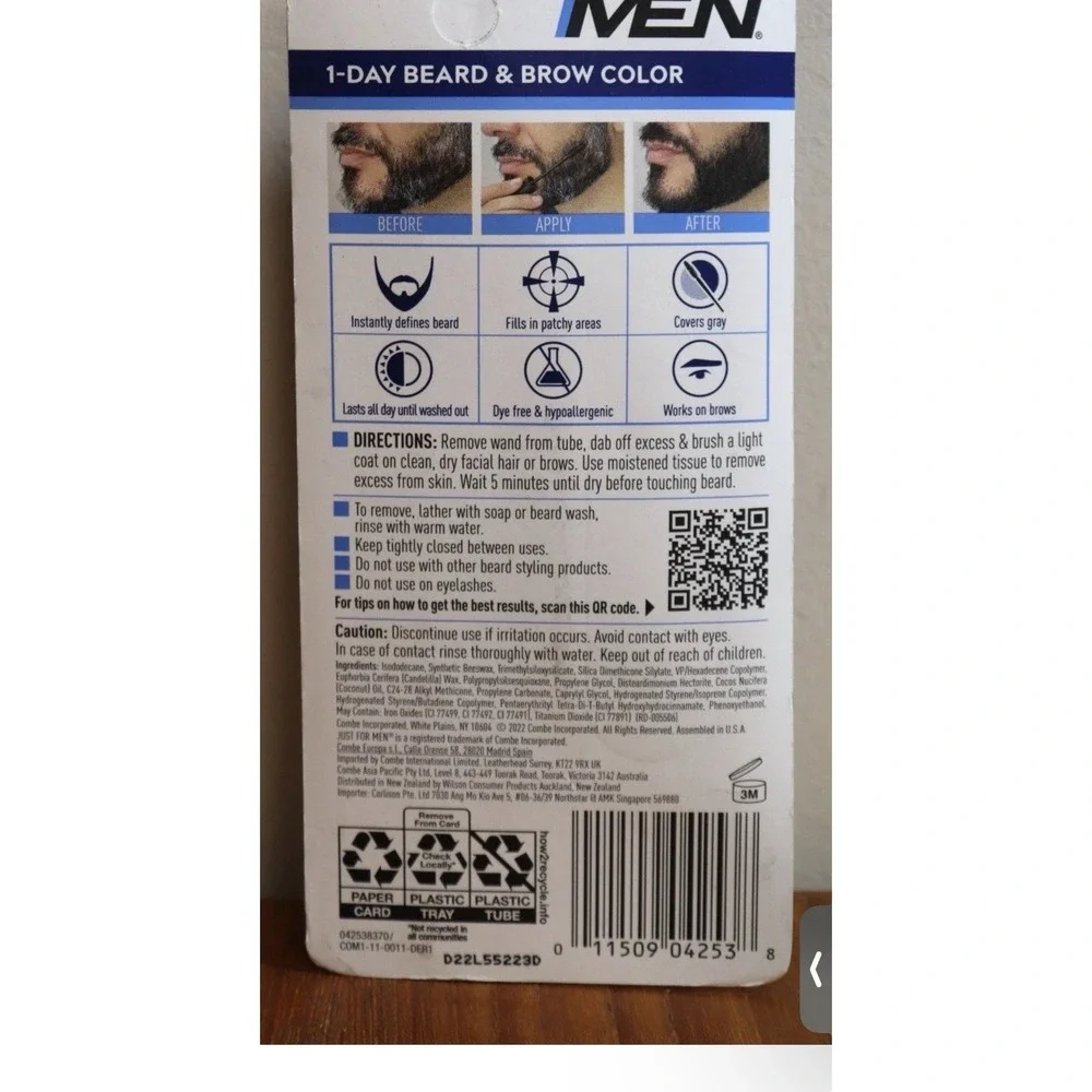 Just For Men DARK BROWN Brush In Wash Out Beard Hair Brow Color Gray Coverage